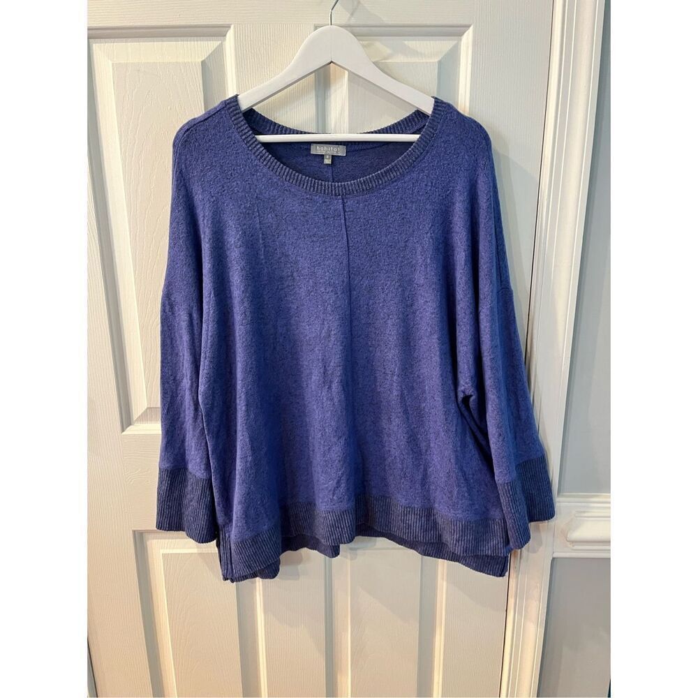 Habitat Blue & Black Knit Seamed Wide Cuff Crew Neck Tunic Crew Neck Lagenlook S